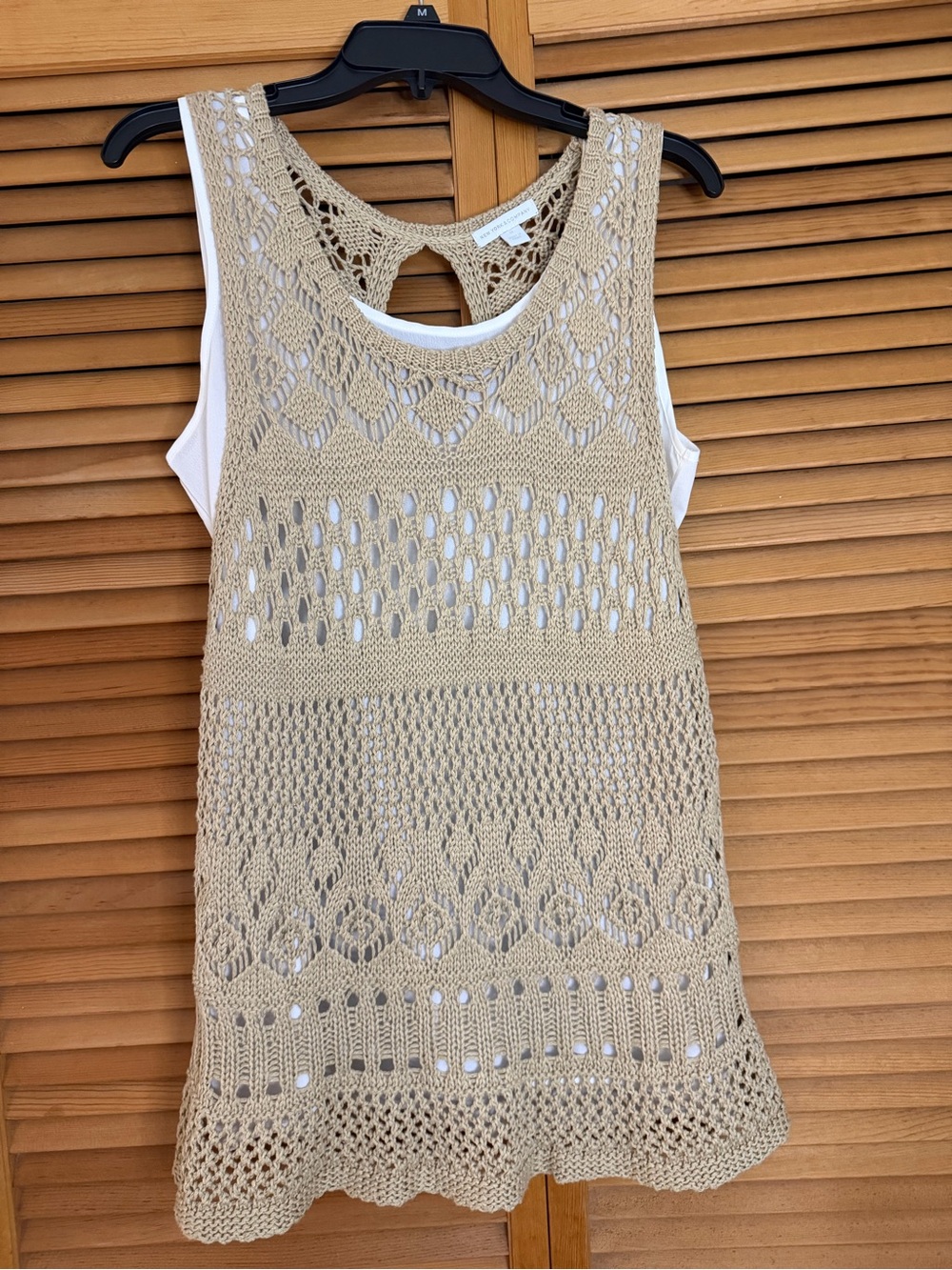 New York & Company Beige Crochet Tunic Length Top